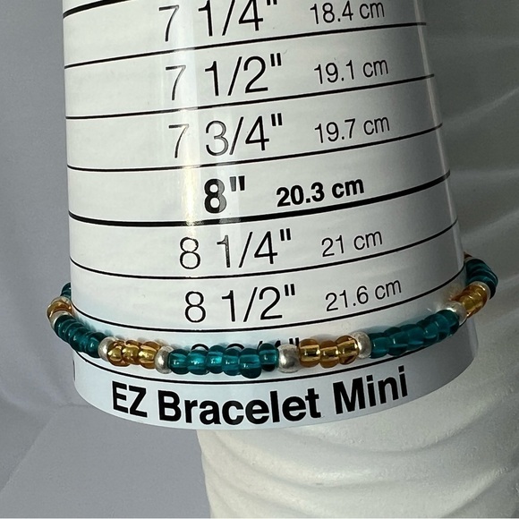 STRETCH Beaded Anklet with Blue and Gold Glass Beads - Picture 5 of 13